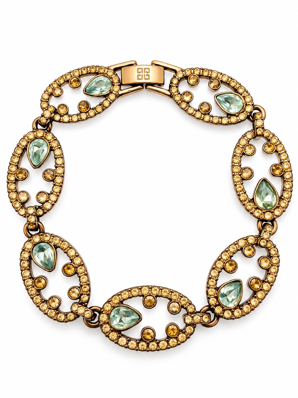 Givenchy Oval Link Bracelet Rose Gold Tone. Smoky gray & Champagne Rhinestones